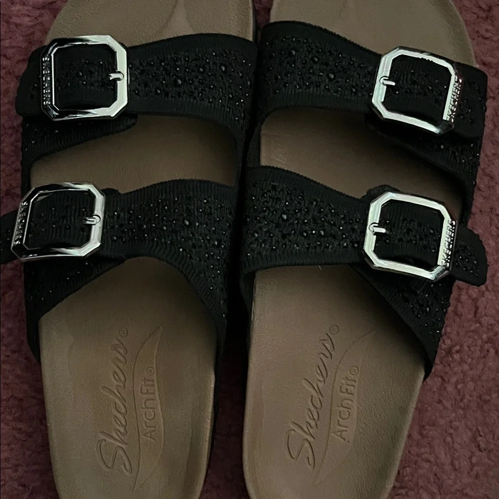 Skechers Black Sandals with Silver Accents - Picture 3 of 4